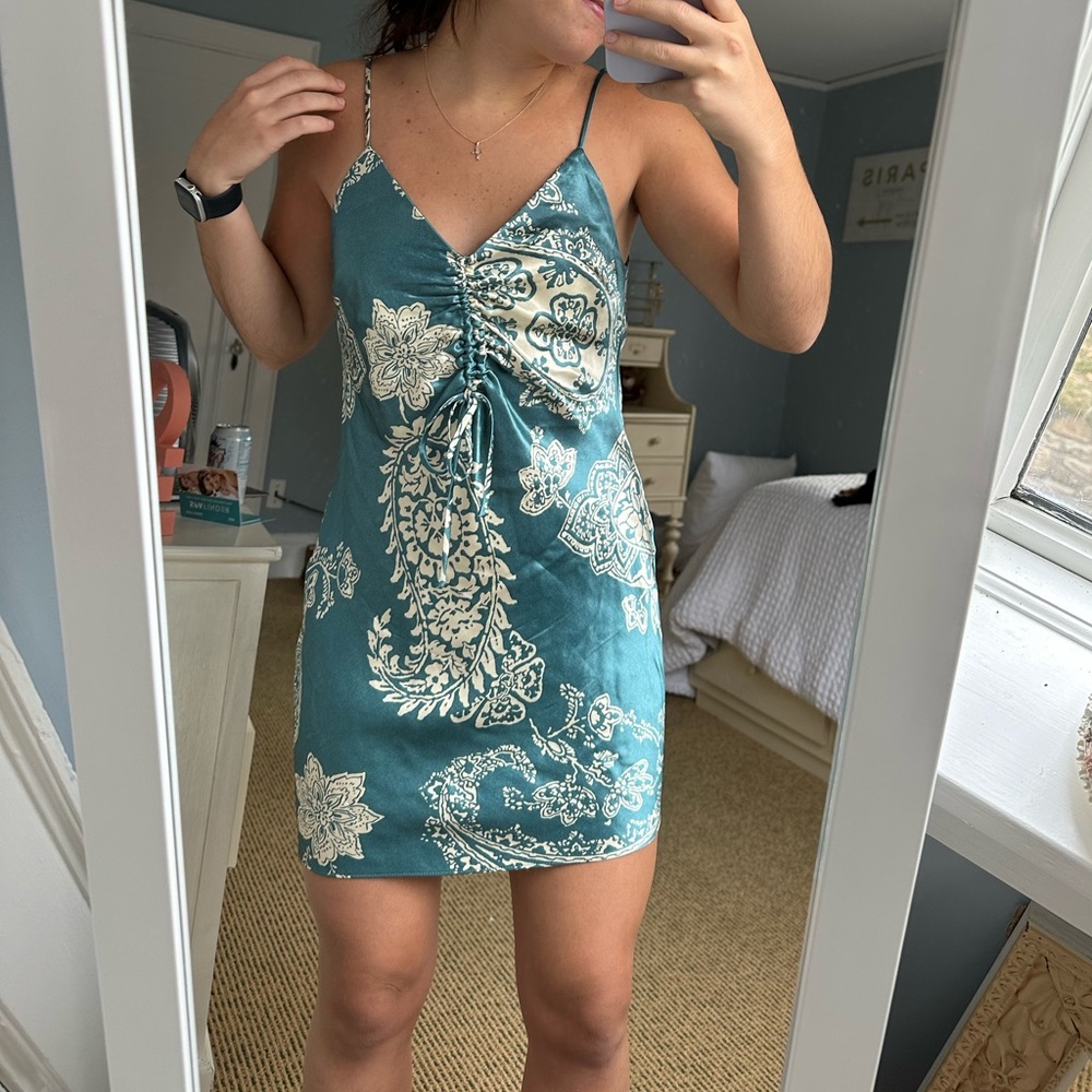 SOLD Zara Teal Paisley Dress Size XS